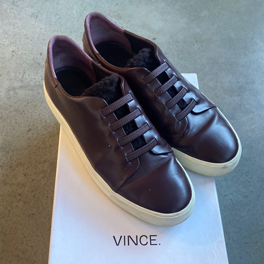 Vince Leather Sneakers in Deep Purple Burgundy with Cream Soles